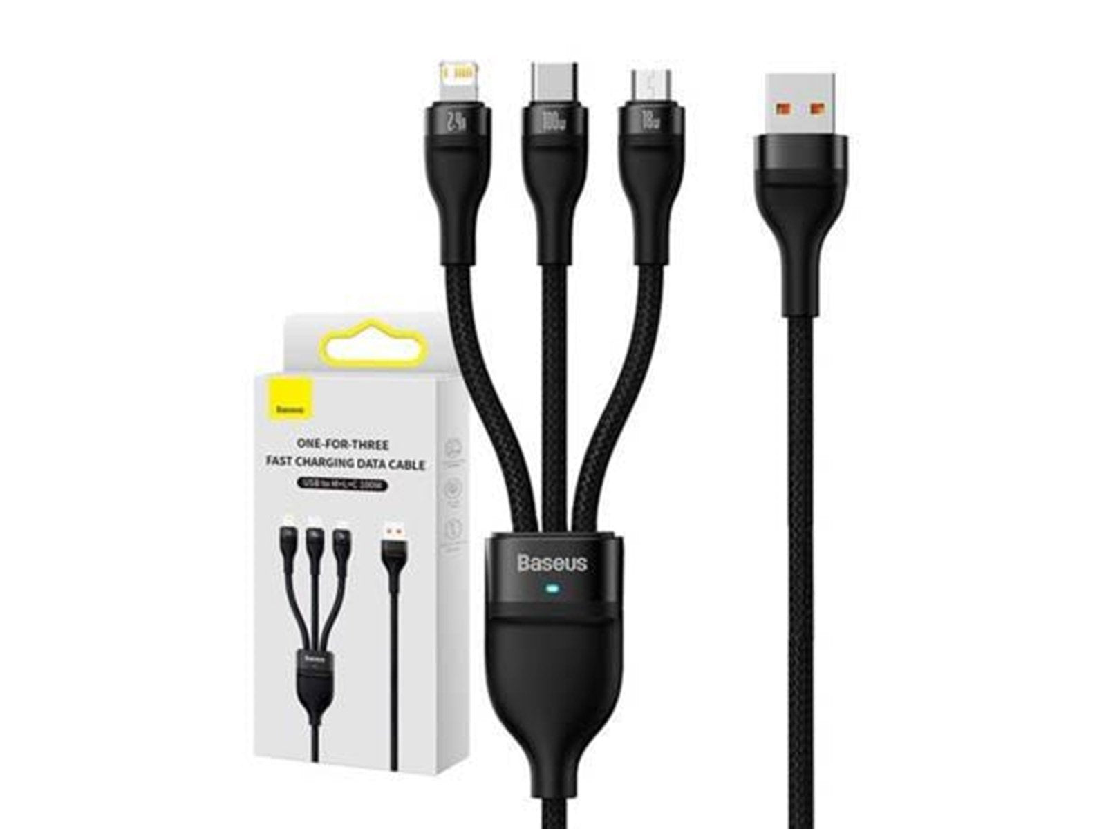 Baseus 3in1 USB cable  Flash Series USB-C + micro USB + Lightning 100W 1.2m (black) Baseus 3in1 USB cable  Flash Series USB-C + micro USB + Lightning 100W 1.2m (black)
